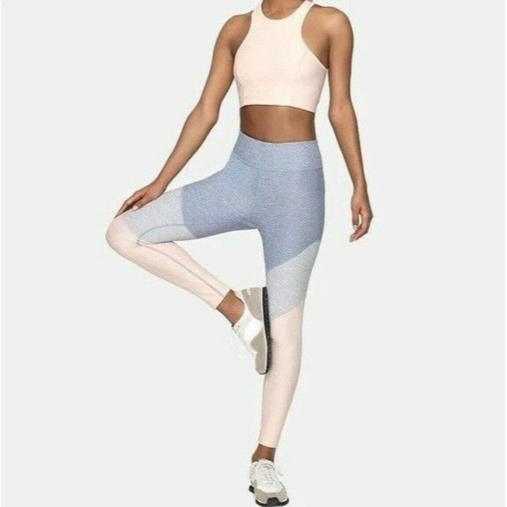 Outdoor Voices Springs 7/8 Leggings Blue Gray Pink Colorblock - Picture 2 of 10